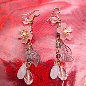 Beautiful apple blossom bead earrings 2 inch drop
